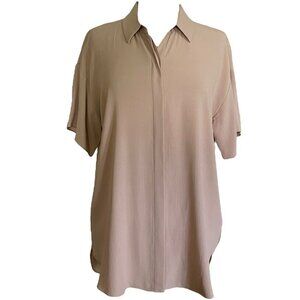 Eileen Fisher Womens Blouse Sz Small Taupe Silk Oversized Top Minimalist Shirt